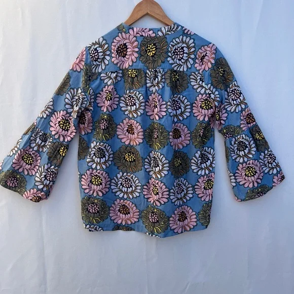 Ann Taylor Women's Top, size S, Split‎ Neck, Blue Floral, Softened Collection - Picture 5 of 14